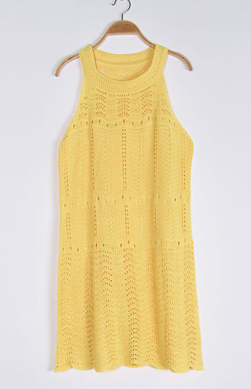 Sleeveless Knit Mini Dress – Cutout Detail, Round Neck, Spring-Summer Style