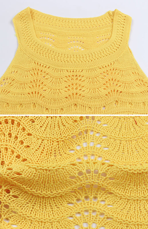 Sleeveless Knit Mini Dress – Cutout Detail, Round Neck, Spring-Summer Style