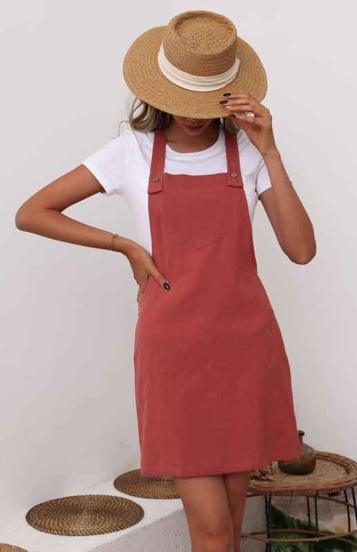 Red High-Waisted Sleeveless Summer Dress – Lightweight Woven Strap Design