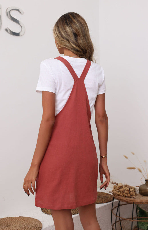 Red High-Waisted Sleeveless Summer Dress – Lightweight Woven Strap Design