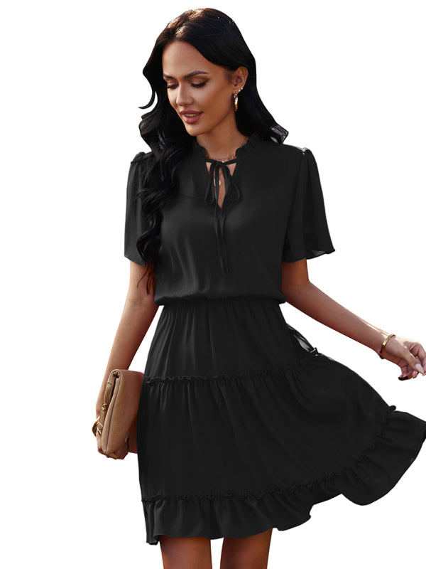 High Neck Ruffle Midi Dress – Elegant Fit, Lightweight & Flowy
