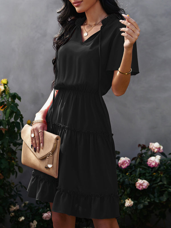 High Neck Ruffle Midi Dress – Elegant Fit, Lightweight & Flowy