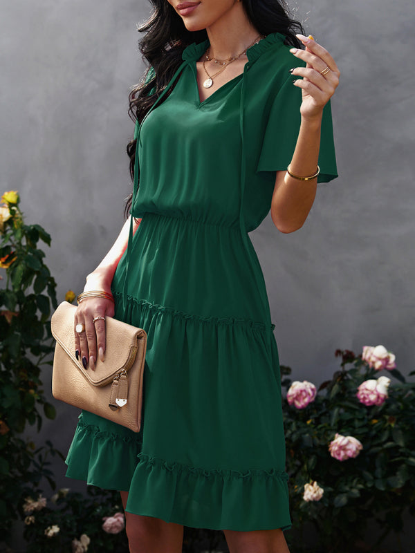 High Neck Ruffle Midi Dress – Elegant Fit, Lightweight & Flowy