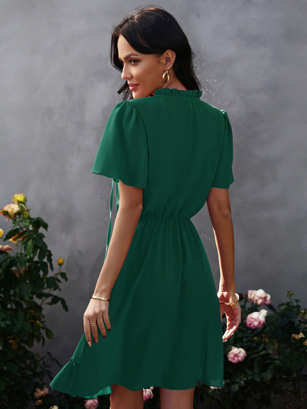 High Neck Ruffle Midi Dress – Elegant Fit, Lightweight & Flowy