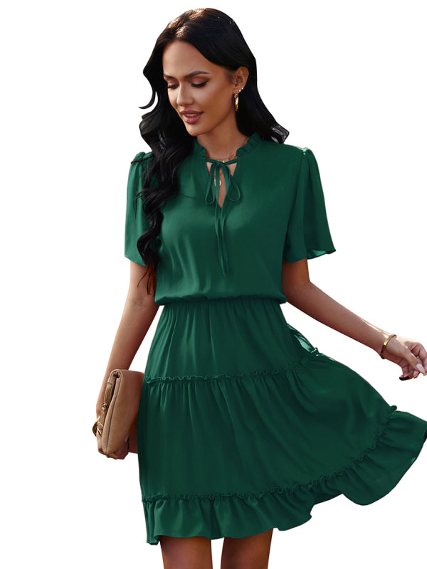 High Neck Ruffle Midi Dress – Elegant Fit, Lightweight & Flowy