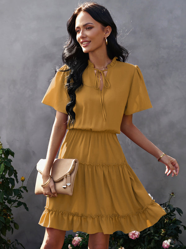 High Neck Ruffle Midi Dress – Elegant Fit, Lightweight & Flowy