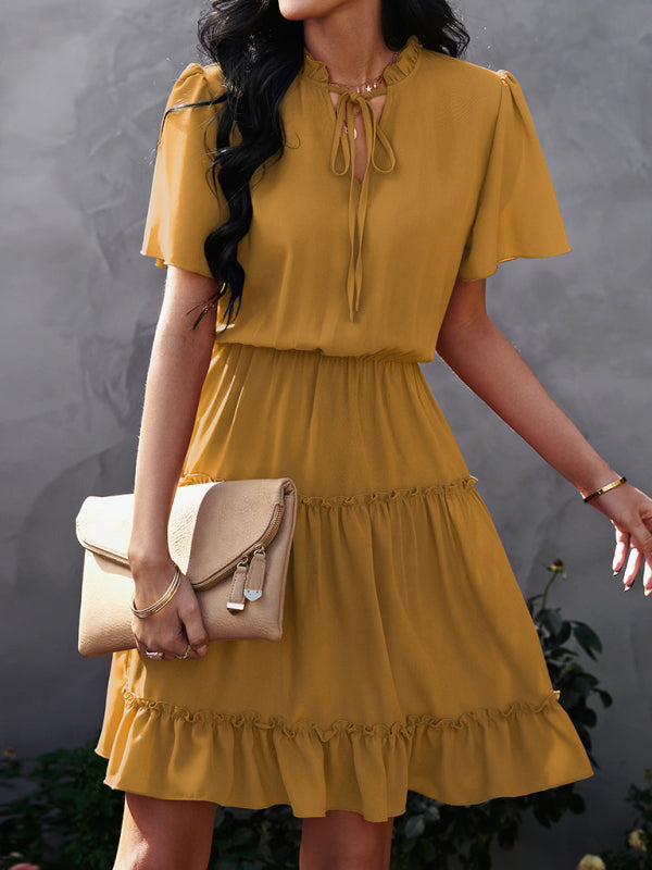 High Neck Ruffle Midi Dress – Elegant Fit, Lightweight & Flowy