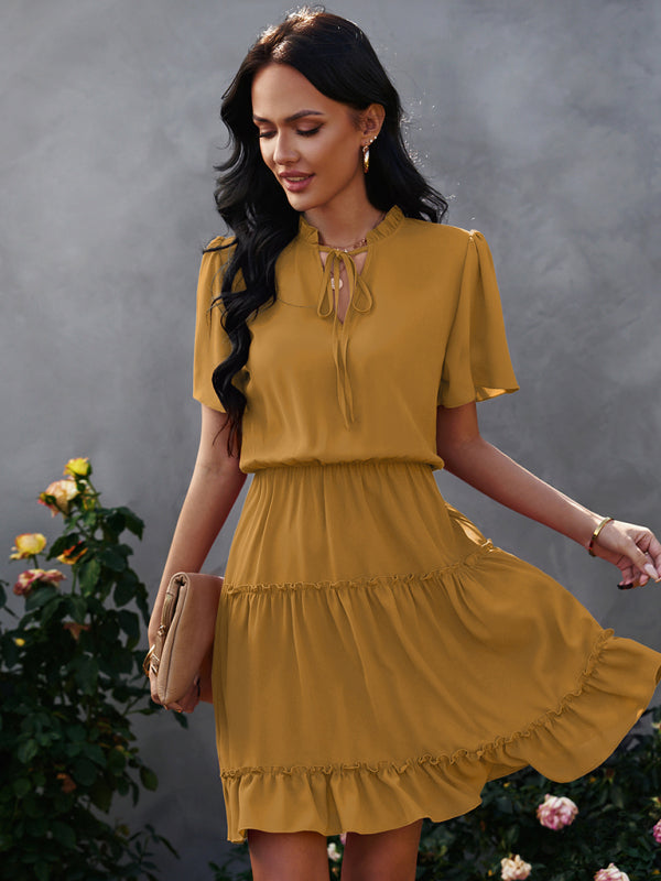 High Neck Ruffle Midi Dress – Elegant Fit, Lightweight & Flowy