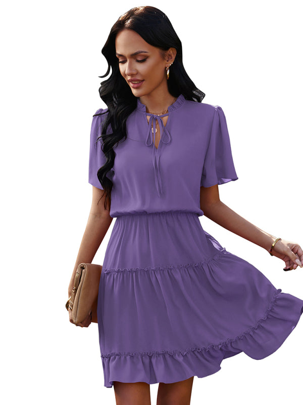 High Neck Ruffle Midi Dress – Elegant Fit, Lightweight & Flowy