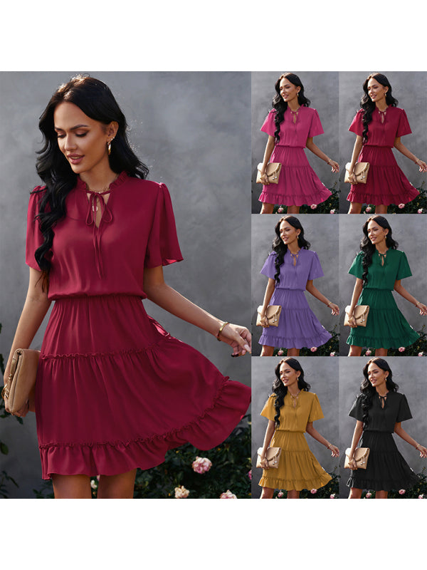 High Neck Ruffle Midi Dress – Elegant Fit, Lightweight & Flowy