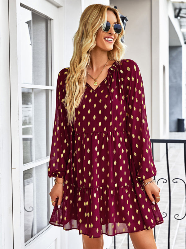 Elegant Waist-Slimming Woven Midi Dress – Long Sleeves & Pullover Fit
