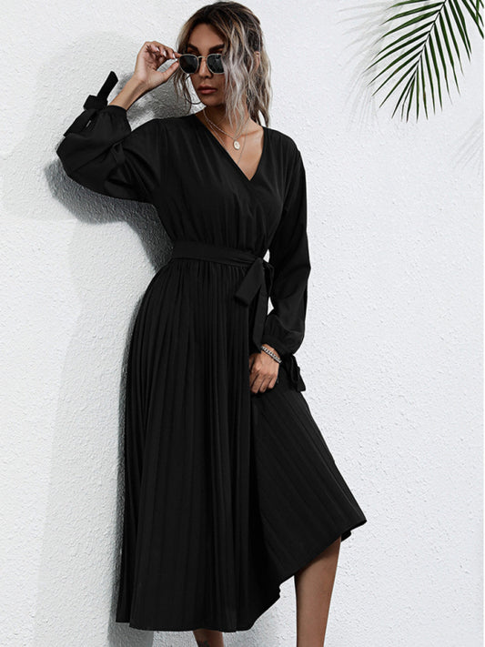 Elegant V-Neck Long Sleeve Midi Dress with Cutout – Spring Leisure Style