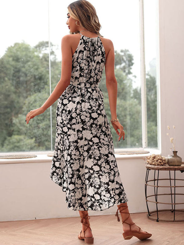 Retro Halter Neck Midi Dress – Sleeveless, Lightweight & Printed