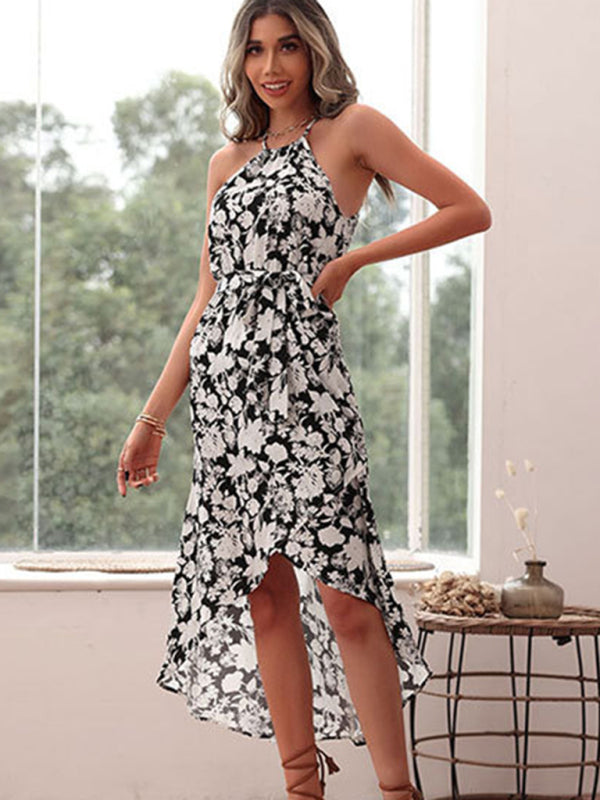 Retro Halter Neck Midi Dress – Sleeveless, Lightweight & Printed