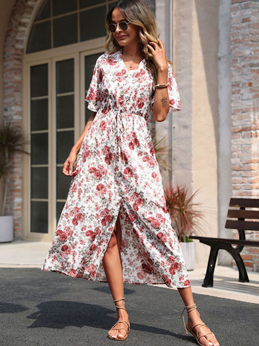 Floral Short Sleeve Knit Midi Dress – Lightweight & Easy Fit