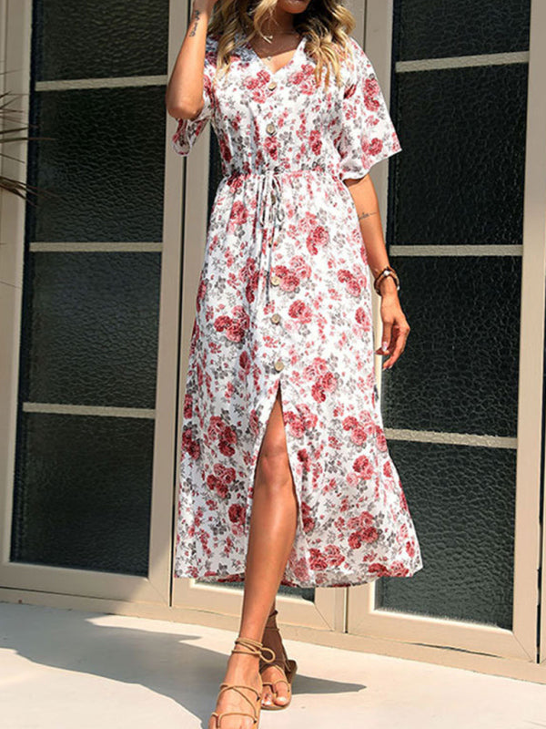 Floral Short Sleeve Knit Midi Dress – Lightweight & Easy Fit
