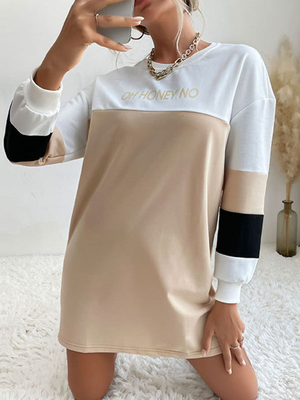 Long Sleeve Print Sweater Dress – Loose Fit, Contrast Color | Cracker Khaki