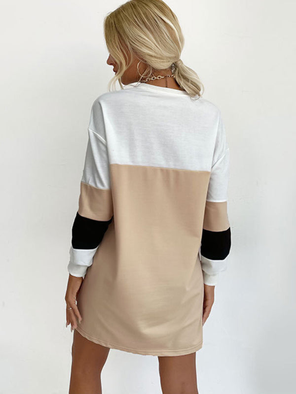 Long Sleeve Print Sweater Dress – Loose Fit, Contrast Color | Cracker Khaki