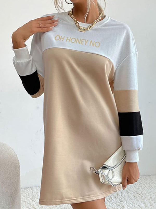 Long Sleeve Print Sweater Dress – Loose Fit, Contrast Color | Cracker Khaki