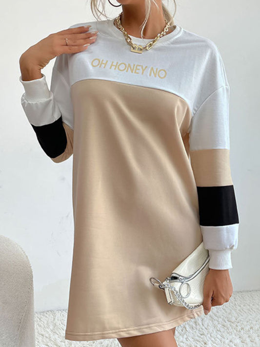 Long Sleeve Print Sweater Dress – Loose Fit, Contrast Color | Cracker Khaki