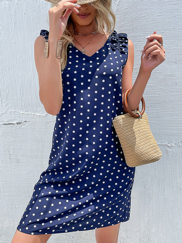 Blue Polka Dot Sleeveless Midi Dress – Loose Fit & Lightweight for Summer