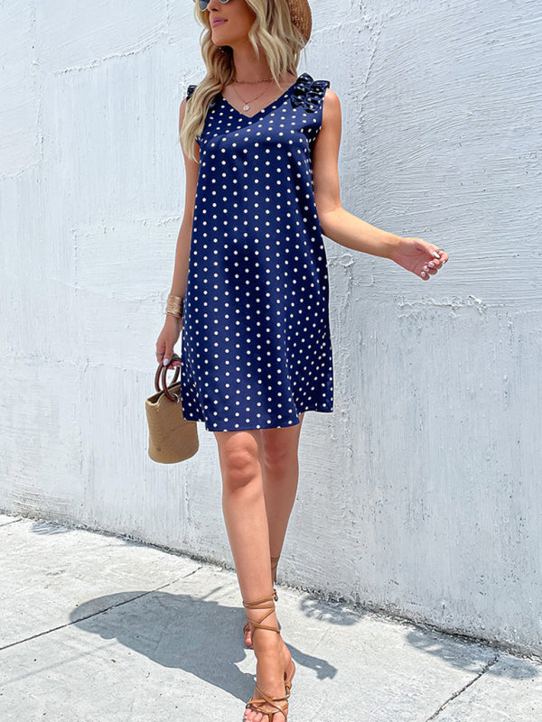 Blue Polka Dot Sleeveless Midi Dress – Loose Fit & Lightweight for Summer