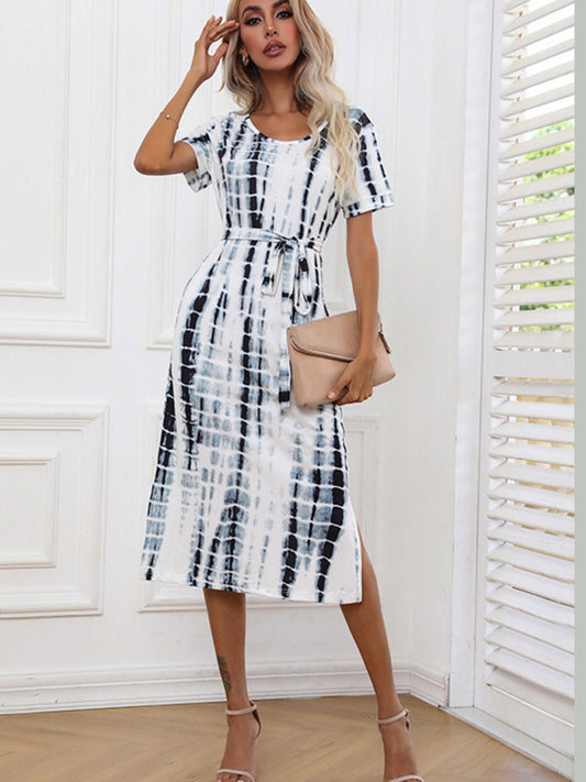 Short Sleeve Tie Dye Slim Fit Dress – Lightweight, Woven, Easy Summer Style
