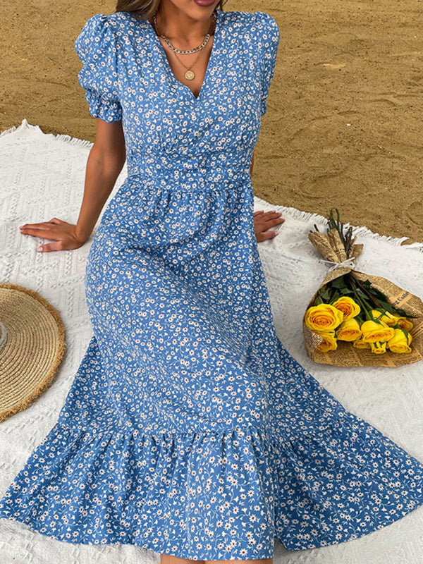 Floral Forest Midi Dress – Lightweight A-Line with Short Sleeves for Summer