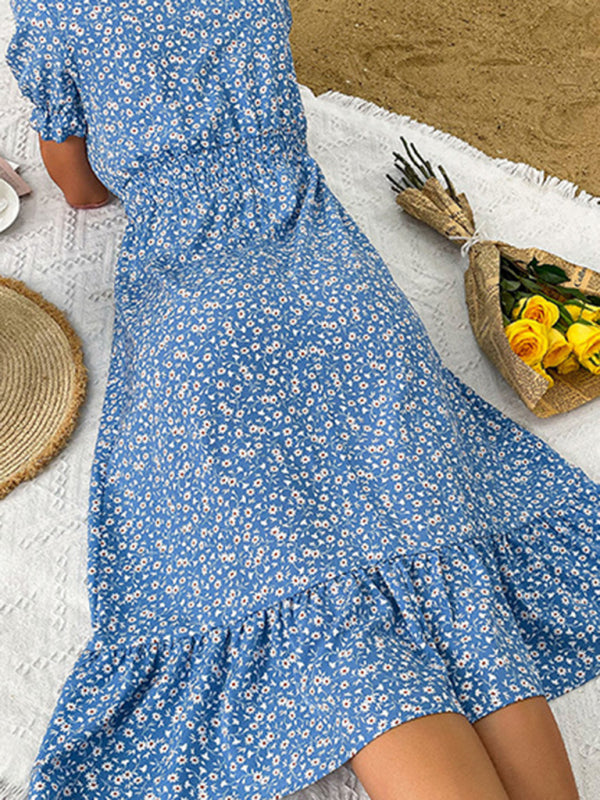 Floral Forest Midi Dress – Lightweight A-Line with Short Sleeves for Summer