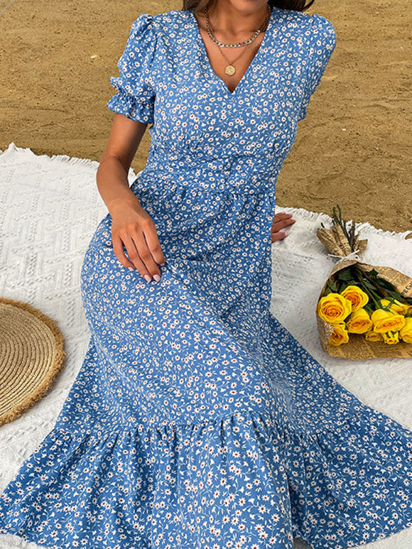 Floral Forest Midi Dress – Lightweight A-Line with Short Sleeves for Summer