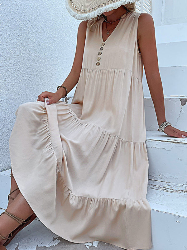 Sleeveless Tank Top Midi Dress – Loose Fit, Solid Color, Lightweight & Chic