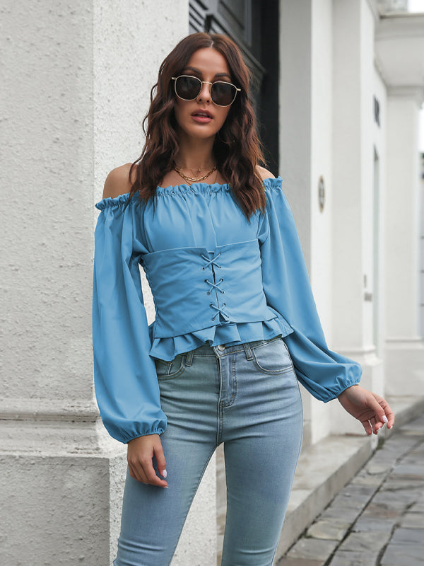 Women's Lace-Up Lantern Sleeve Tunic Jacket