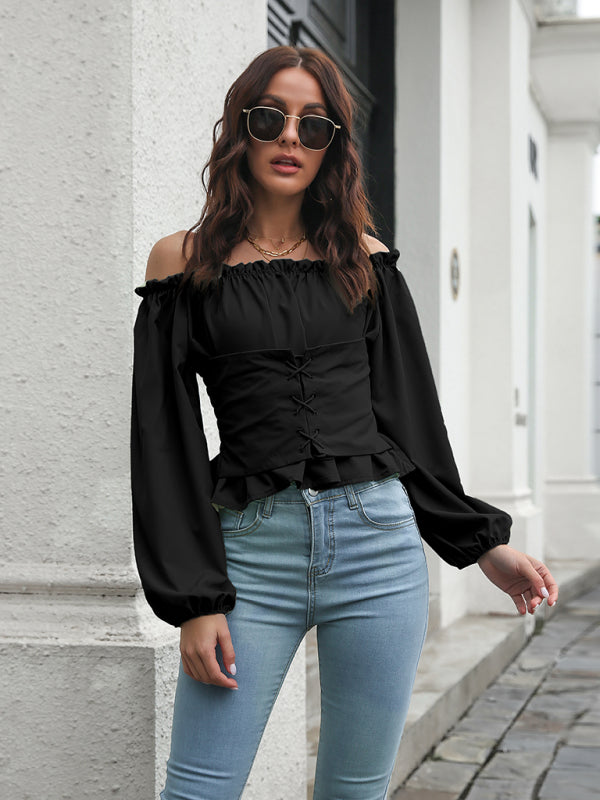 Women's Lace-Up Lantern Sleeve Tunic Jacket