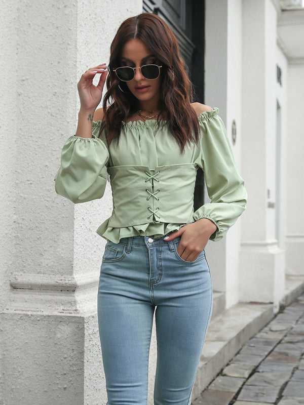 Women's Lace-Up Lantern Sleeve Tunic Jacket
