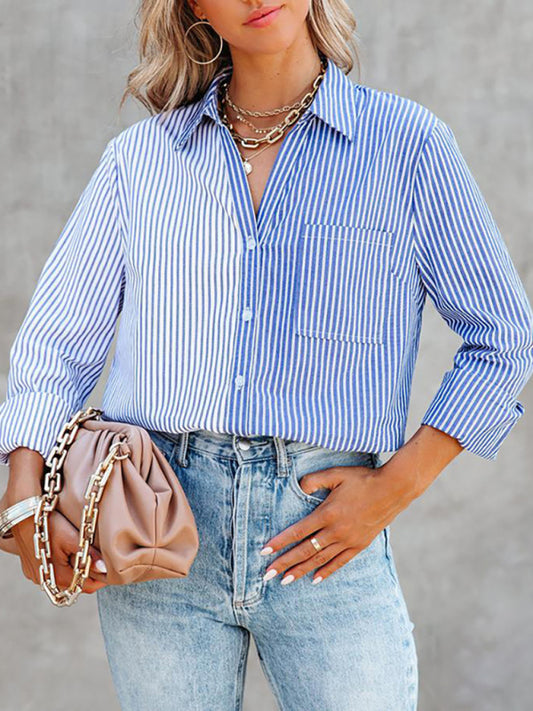 Women's Striped Button-Down Long Sleeve Shirt