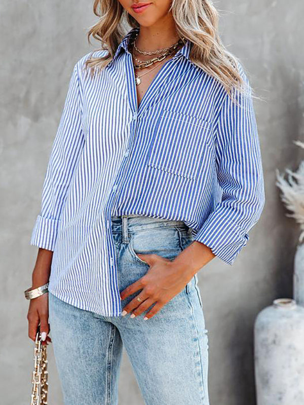Women's Striped Button-Down Long Sleeve Shirt