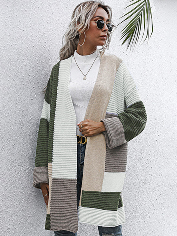Cozy Knit Long Cardigan for Women Olive green