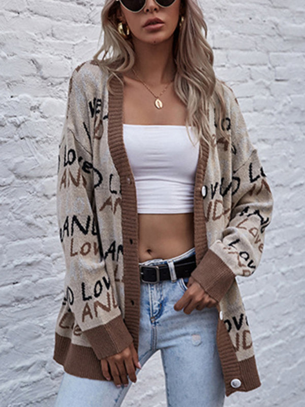 Women's Street Style Long Sleeve Sweater Coat Khaki