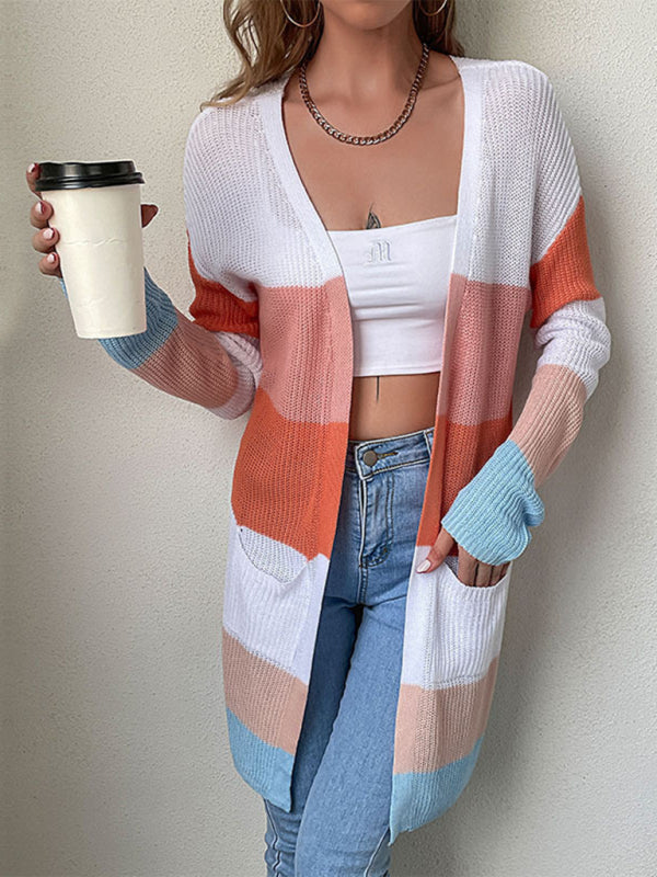 Color Block Long Sleeve Sweater Jacket