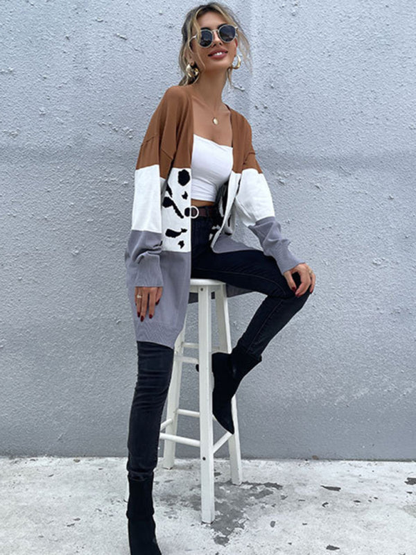 Leopard Print Knit Cardigan Sweater Coat