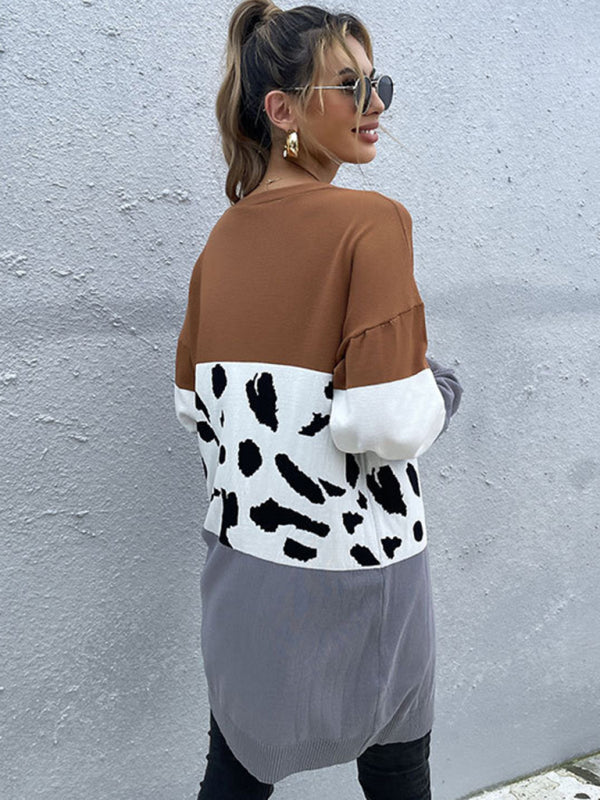 Leopard Print Knit Cardigan Sweater Coat