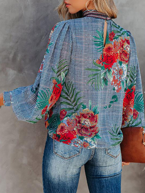 Women's Boho Printed Lantern Sleeve Shirt