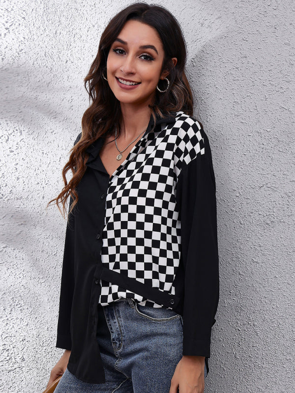 Women's Checkerboard Mosaic Long Sleeve Shirt