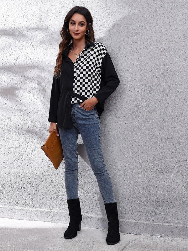 Women's Checkerboard Mosaic Long Sleeve Shirt