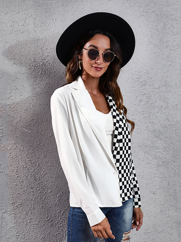 Women's Checkerboard Zebra Print Button Shirt