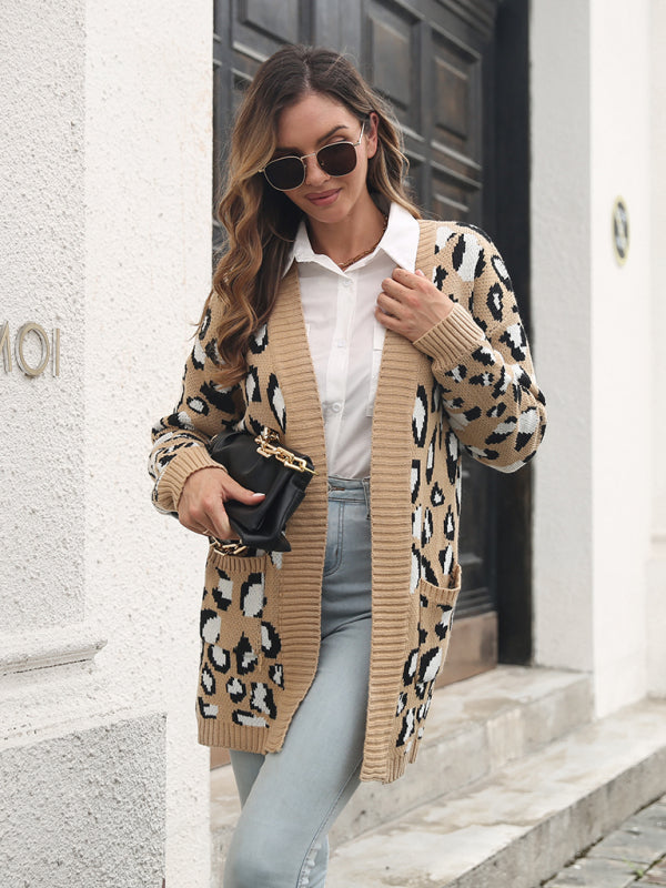 Leopard Knit Cardigan with Pockets