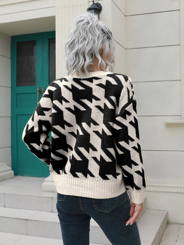 Women's Houndstooth Knit Cardigan Sweater