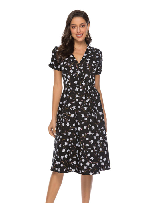 Women's Bohemian Beach Dress Chiffon Print Swing Dress