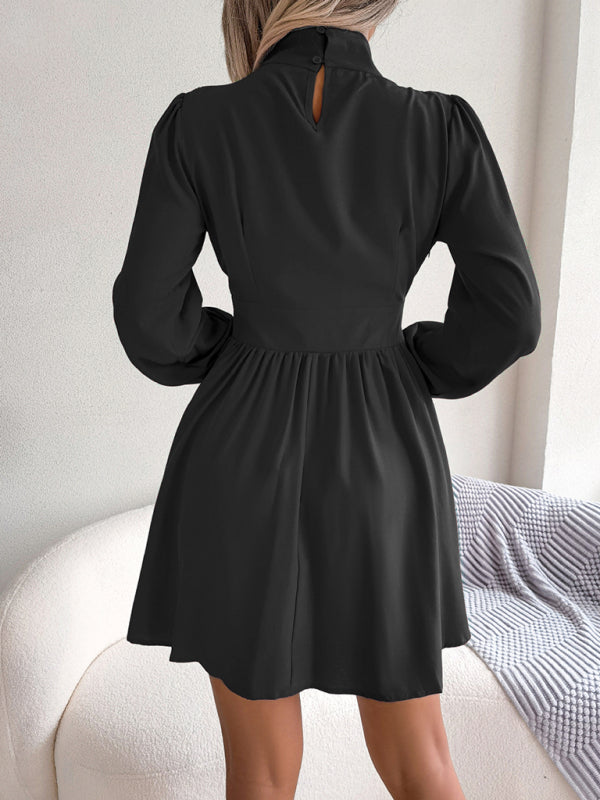 Hollow Waist Swing Dress for Women – Long Sleeve, Elegant & Flowy Fit