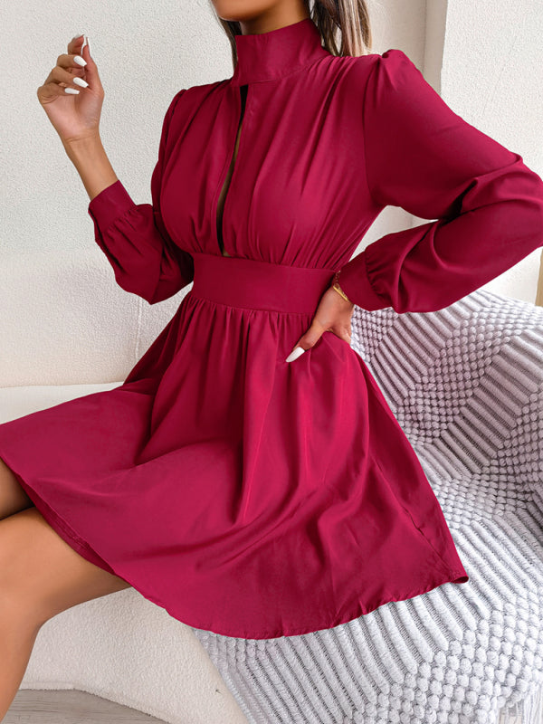 Hollow Waist Swing Dress for Women – Long Sleeve, Elegant & Flowy Fit